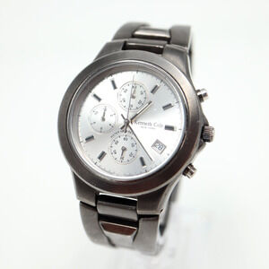 Kenneth Cole Mens Gunmetal Chronograph Watch 37mm Silver Date Dial KC3137
